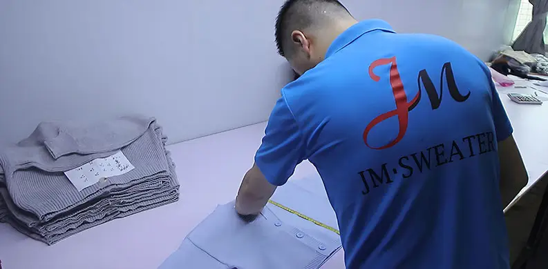 Strict size measurement inspection by sweater manufacturer